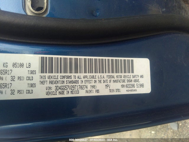 2009 DODGE JOURNEY SXT VIN: 3D4GG57V29T170274