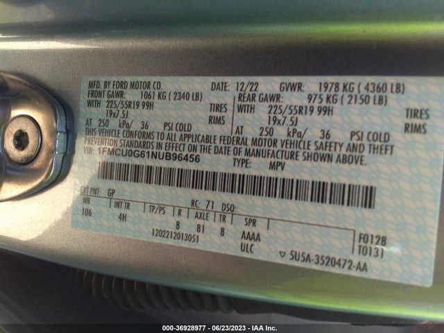 Ford ESCAPE SE 2022 1FMCU0G61NUB96456 Image 9