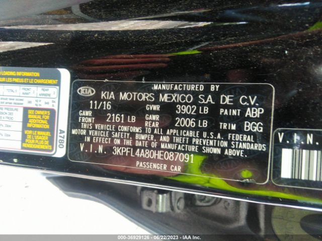 3KPFL4A80HE087091 KIA FORTE EX
