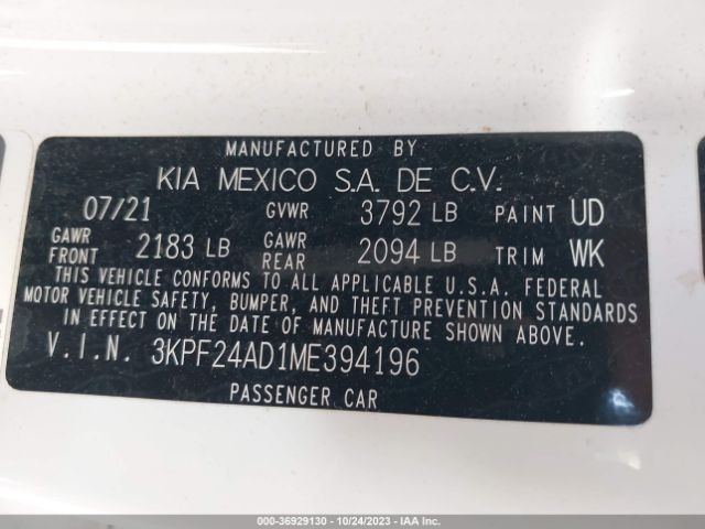 3KPF24AD1ME394196 KIA Forte Lxs