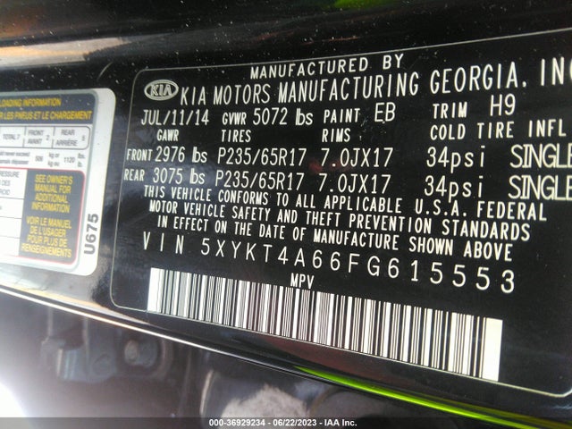 KIA SORENTO LX 2015 5XYKT4A66FG615553 Image 9