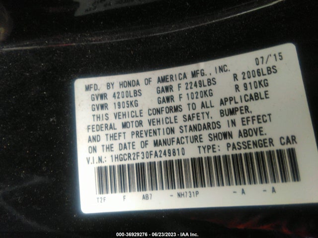 Honda Accord Sedan Lx 2015 1HGCR2F30FA249810 Image 9
