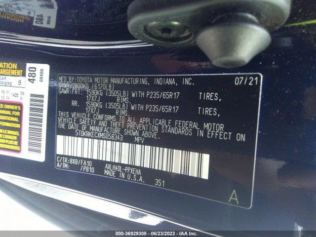 2021 TOYOTA SIENNA LE VIN: 5TDKRKECXMS058343