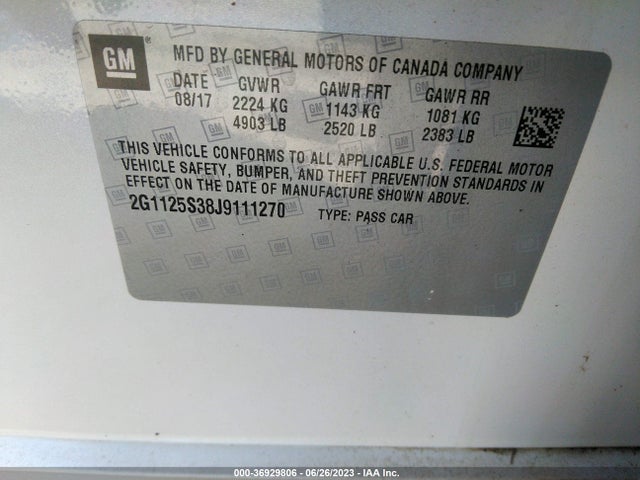 Chevrolet IMPALA 2LZ 2018 2G1125S38J9111270 Image 9
