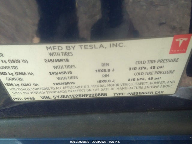 5YJSA1E25HF220866 Tesla Model S 100d/90d/75d/60d/p100d
