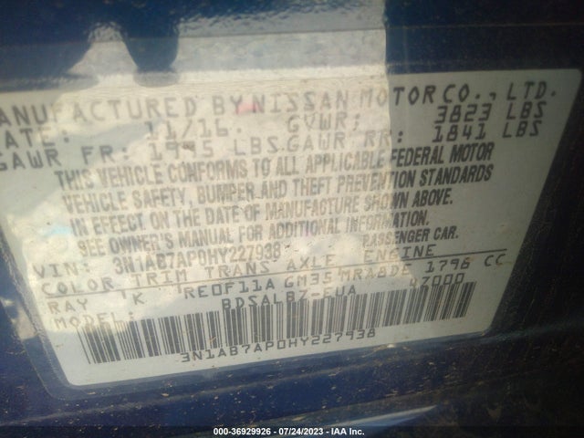 Nissan SENTRA S 2017 3N1AB7AP0HY227938 Image 9
