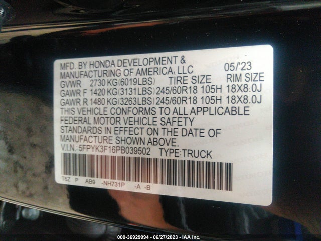 Honda Ridgeline Sport 2023 5FPYK3F16PB039502 Image 9