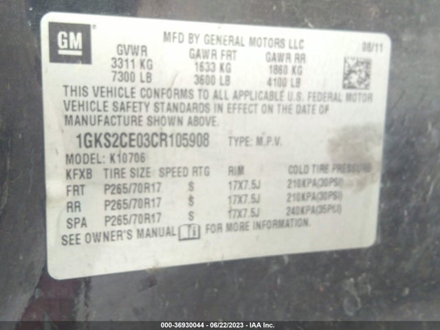 2012 GMC YUKON SLT VIN: 1GKS2CE03CR105908