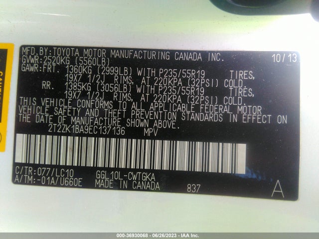 2T2ZK1BA9EC137136 Lexus RX 350