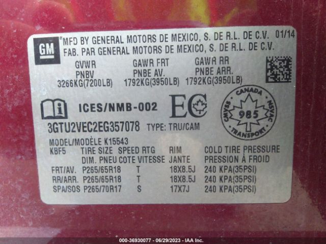 3GTU2VEC2EG357078 GMC Sierra 1500 Slt