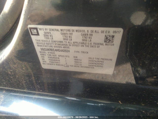 2017 CHEVROLET SILVERADO 1500 LT VIN: 3GCUKREC4HG442824