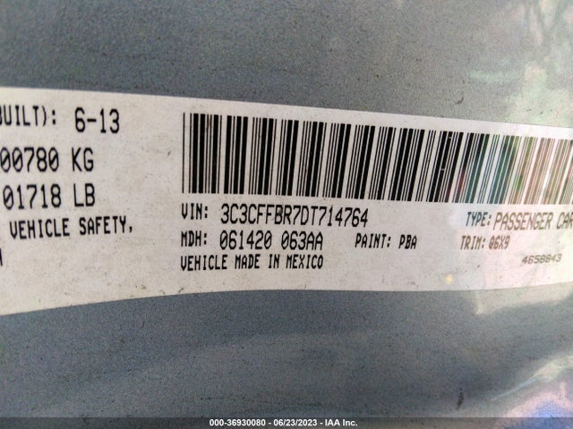 2013 FIAT 500 SPORT VIN: 3C3CFFBR7DT714764