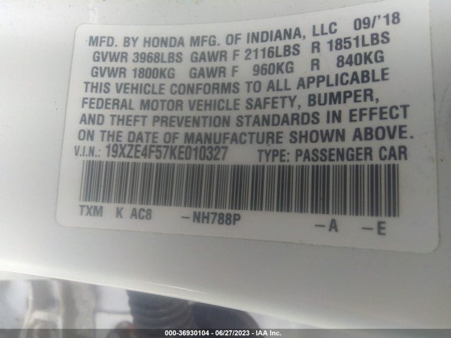 Honda INSIGHT EX 2019 19XZE4F57KE010327 Image 15