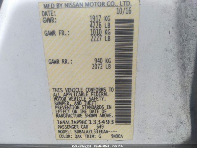 1N4AL3AP9HC133493 Nissan ALTIMA 2.5