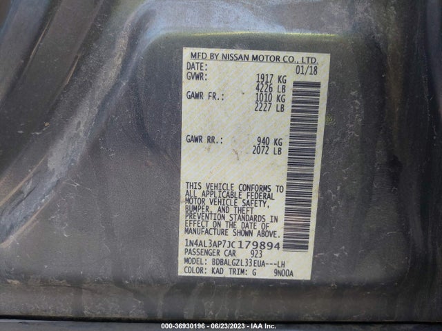 2018 NISSAN ALTIMA 2.5 S VIN: 1N4AL3AP7JC179894