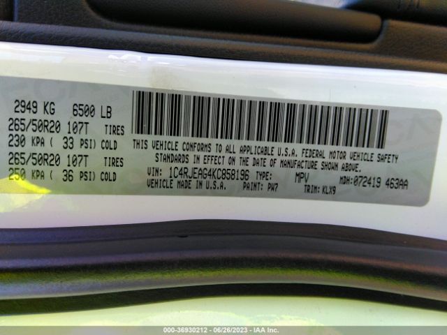 1C4RJEAG4KC858196 Jeep Grand Cherokee Altitude