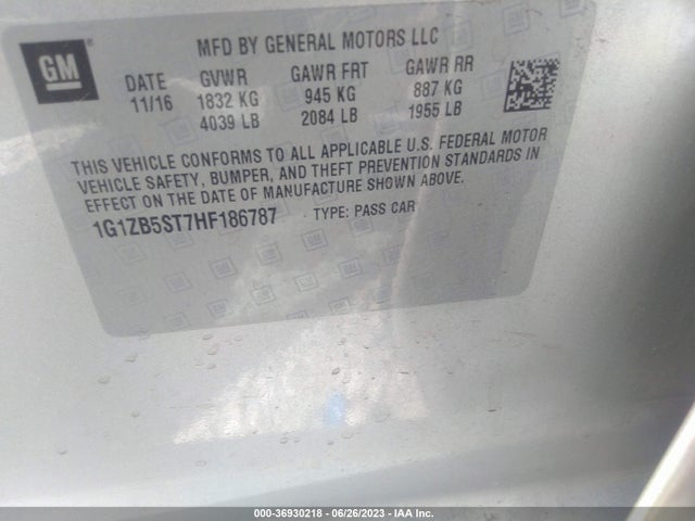 2017 CHEVROLET MALIBU LS VIN: 1G1ZB5ST7HF186787