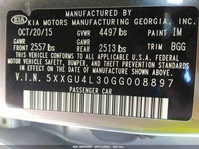 5XXGU4L30GG008897 KIA OPTIMA EX