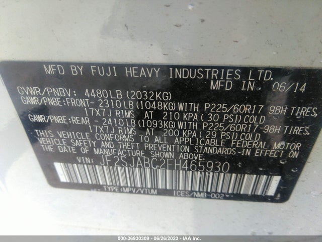 JF2SJABC2FH465930 Subaru Forester 2.5i