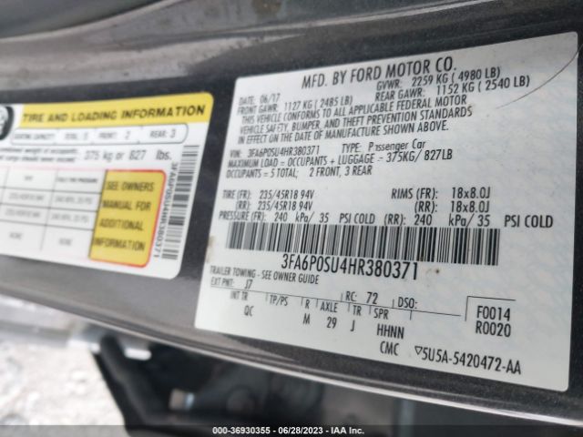 3FA6P0SU4HR380371 Ford Fusion Energi Titanium/platinum