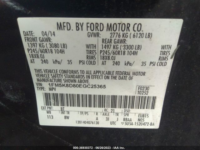 1FM5K8D80EGC25365 Ford EXPLORER XLT