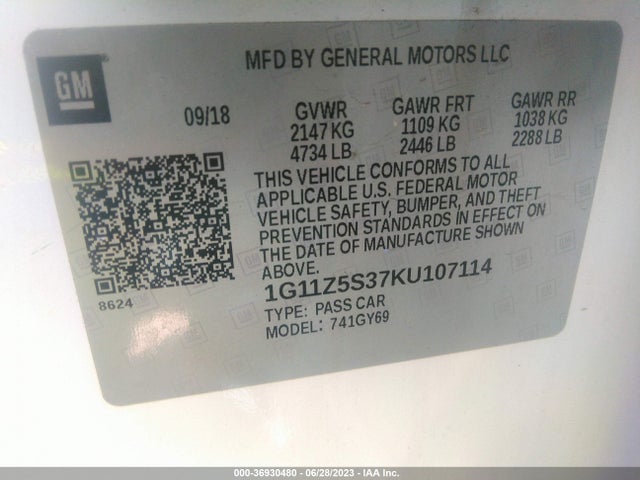 Chevrolet IMPALA LT 2019 1G11Z5S37KU107114 Image 9