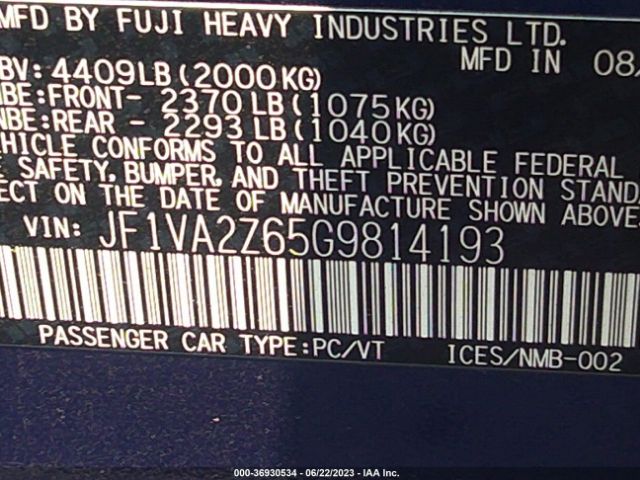 JF1VA2Z65G9814193 Subaru Wrx Sti Limited