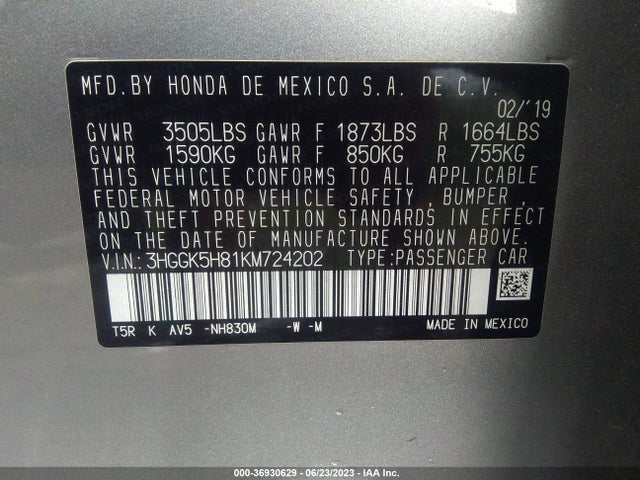Honda FIT EX 2019 3HGGK5H81KM724202 Image 9
