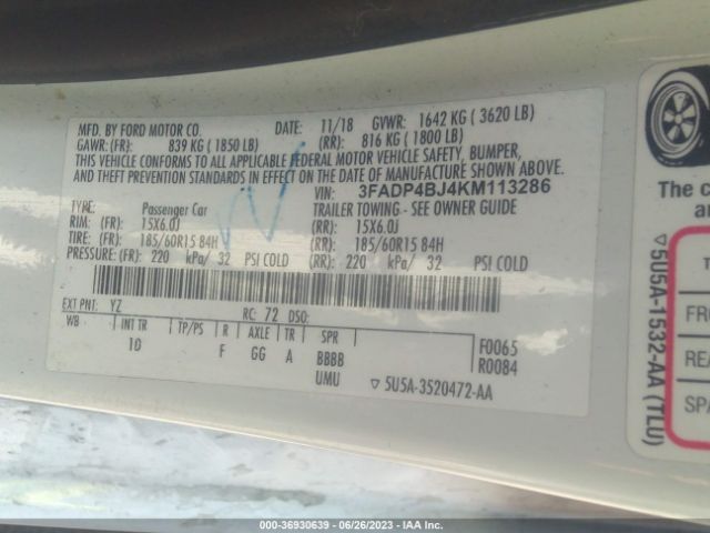 3FADP4BJ4KM113286 Ford FIESTA SE