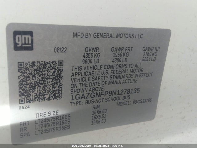 Chevrolet Express Passenger Ls 2022 1GAZGNFP9N1278135 Image 9