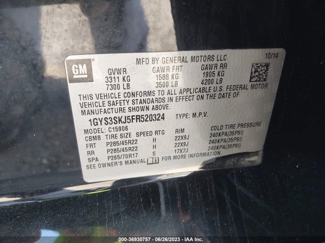 1GYS3SKJ5FR520324 Cadillac Escalade Esv Luxury