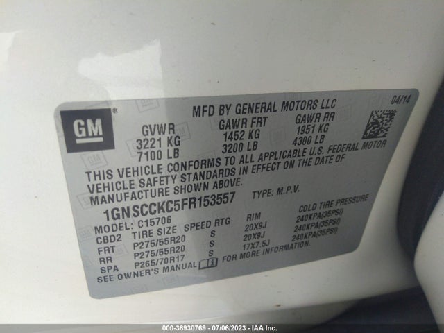 Chevrolet Tahoe Ltz 2015 1GNSCCKC5FR153557 Image 9