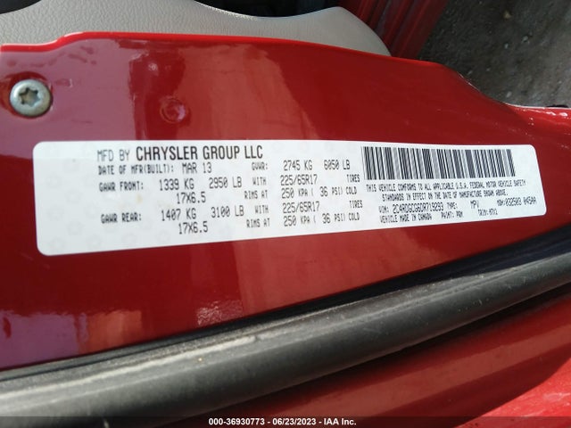 2013 DODGE GRAND CARAVAN SXT VIN: 2C4RDGCG6DR719293