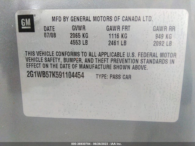 2009 CHEVROLET IMPALA LS VIN: 2G1WB57K591104454
