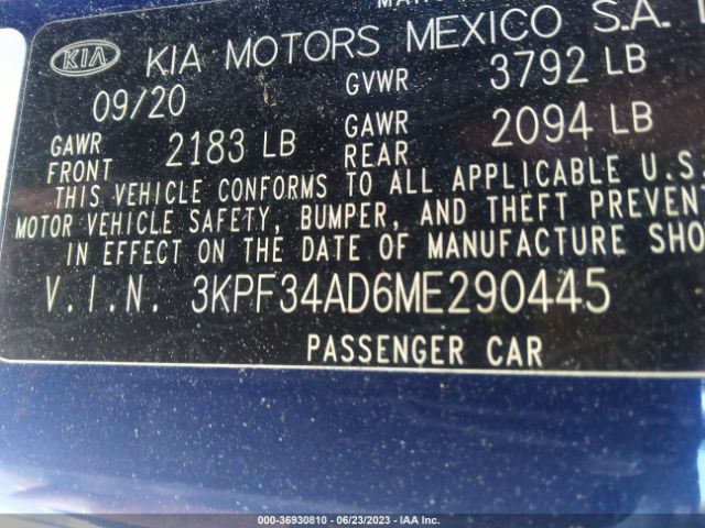 3KPF34AD6ME290445 KIA Forte Gt-line