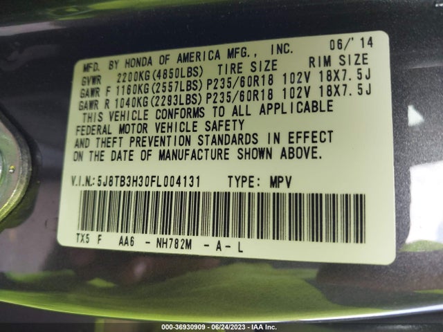 Acura RDX 2015 5J8TB3H30FL004131 Image 9