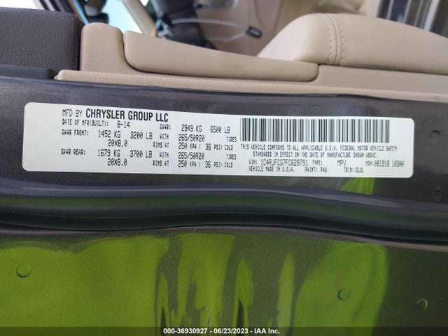 2015 JEEP GRAND CHEROKEE OVERLAND VIN: 1C4RJFCG7FC628791