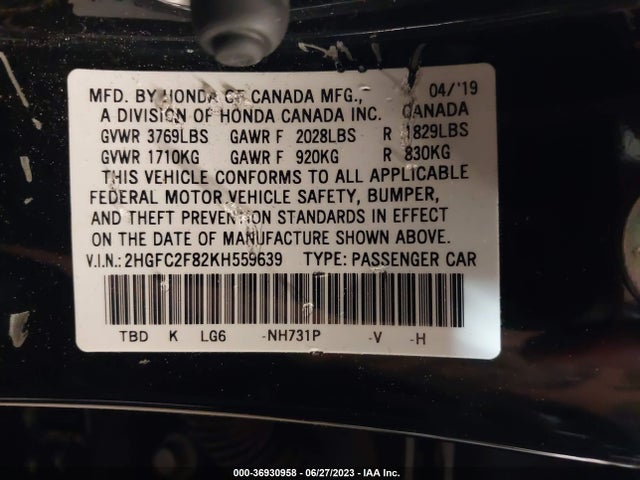 Honda Civic Sport 2019 2HGFC2F82KH559639 Image 9