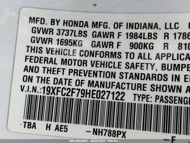 Honda Civic Sedan Ex 2017 19XFC2F79HE027122 Image 9