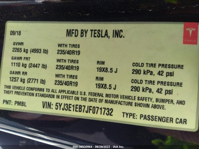 Tesla Model 3 Long Range 2018 5YJ3E1EB7JF071732 Image 15