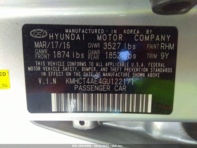 2016 HYUNDAI ACCENT SE VIN: KMHCT4AE4GU122171