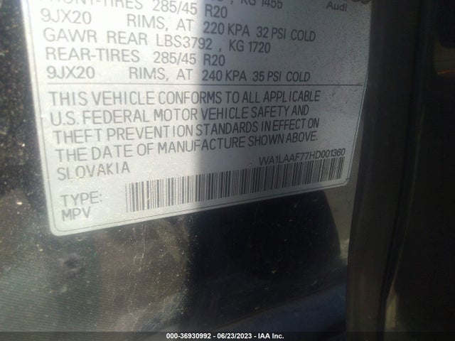 WA1LAAF77HD001360 Audi Q7 Premium Plus