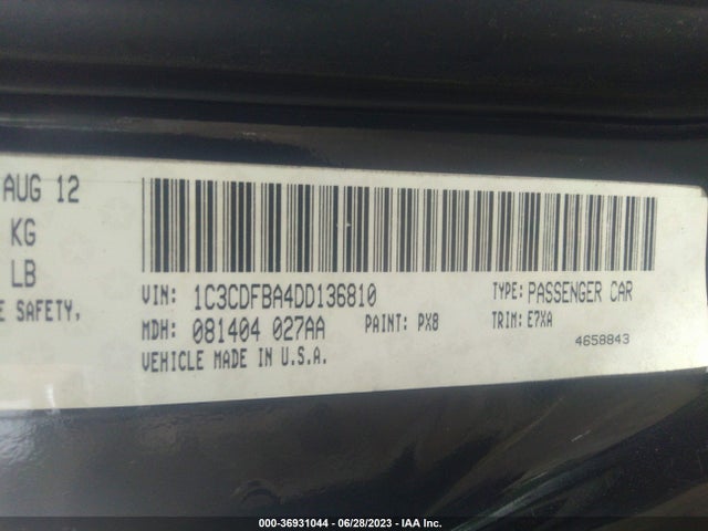2013 DODGE DART SXT VIN: 1C3CDFBA4DD136810