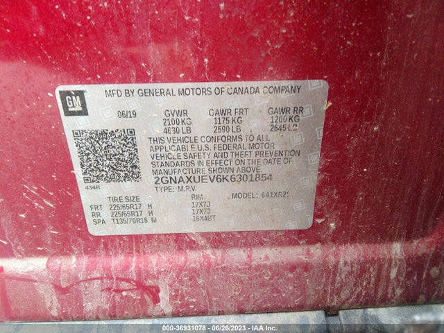Chevrolet EQUINOX LT 2019 2GNAXUEV6K6301854 Image 9