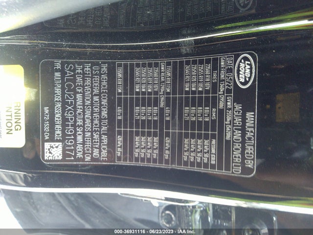 2023 LAND ROVER DISCOVERY SPORT S VIN: SALCJ2FX9PH919171