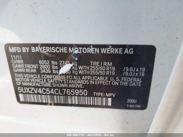 2012 BMW X5 35I VIN: 5UXZV4C54CL765950
