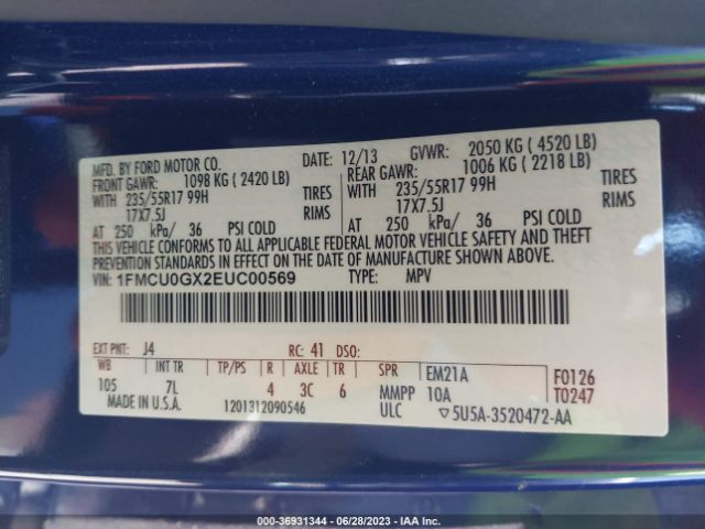 Ford ESCAPE SE 2014 1FMCU0GX2EUC00569 Image 15