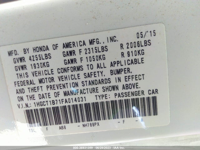 Honda Accord Coupe Ex 2015 1HGCT1B71FA014031 Image 9