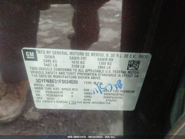 3GYFNBE31FS624539 Cadillac Srx Luxury Collection