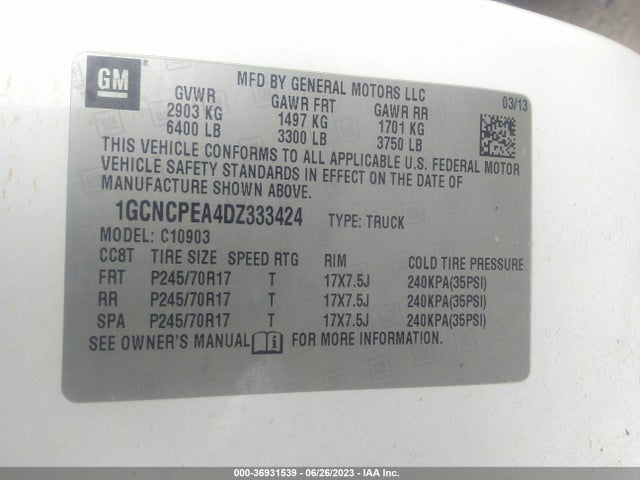 2013 Chevrolet Silverado 1500 Work Truck მანქანა იყიდება აუქციონზე, vin: 1GCNCPEA4DZ333424, აუქციონის ნომერი: 36931539